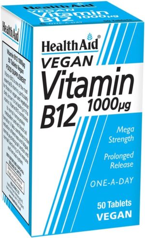 HealthAid Vitamin B12 (Cyanocobalamin) 1000ug - Prolong Release - 50 Tablets