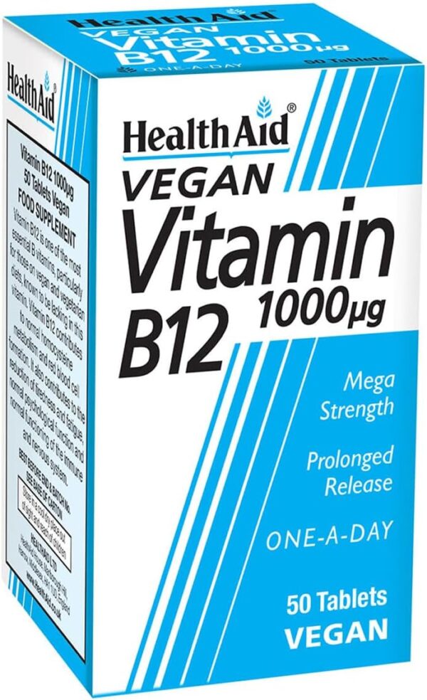 HealthAid Vitamin B12 (Cyanocobalamin) 1000ug - Prolong Release - 50 Tablets