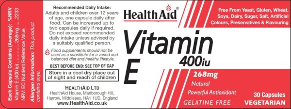HealthAid Vitamin E 400iu, 30 Capsules - Image 2