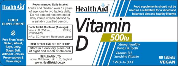 HealthAid Vitamin D 500iu Tablets, 60 Count - Image 2