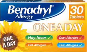 Benadryl Allergy One A Day 10 Mg Tablets - Effective and Long-Lasting Relief from Hay Fever, Pet, Skin and Dust Allergies - 30 Count